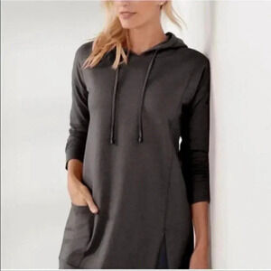 Soft Surroundings Small Gray Soho Hoodie Sweater Patch Pocket Slit Drawstring Sm